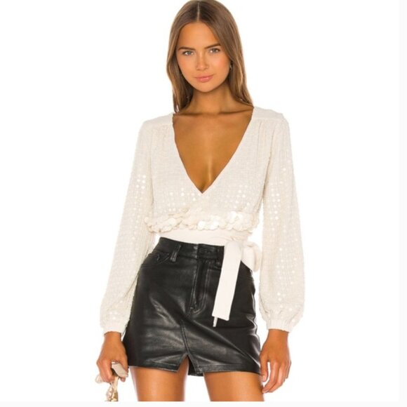 NWOT X by NBD Bea Embellished Top Sand Ivory White S - Picture 1 of 5